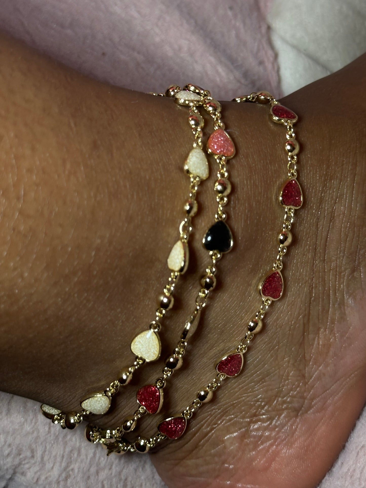3pc colorful hearts anklet