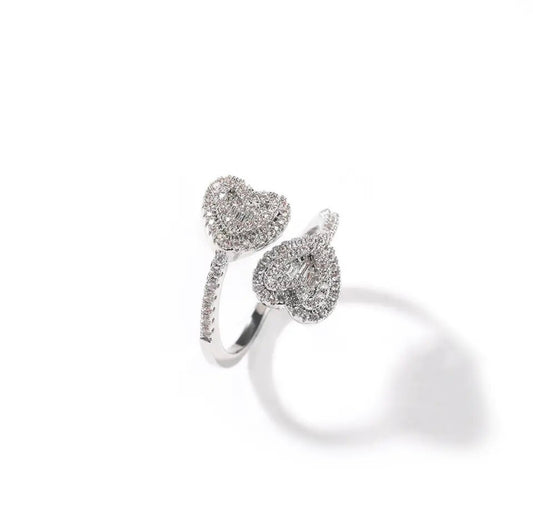 Adjustable double heart ring