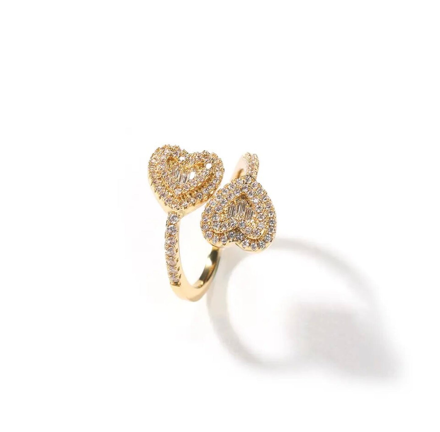 Adjustable double heart ring