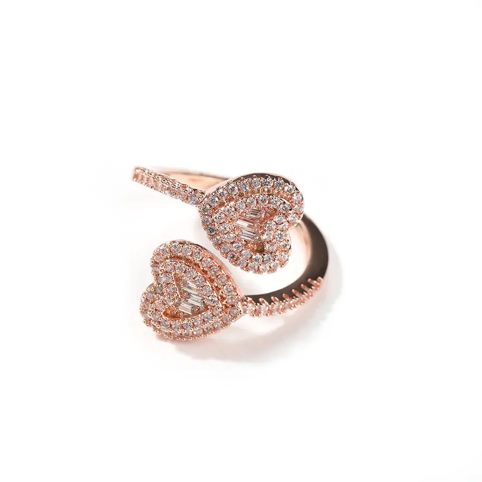 Adjustable double heart ring
