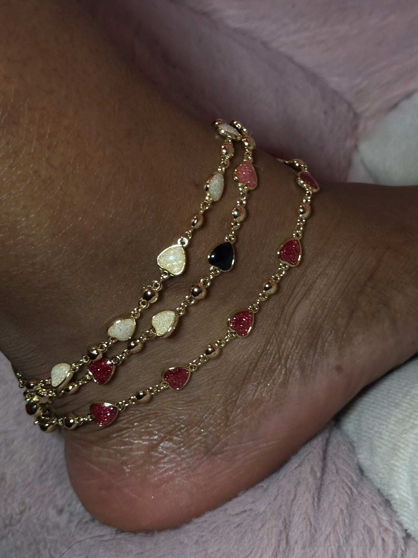 3pc colorful hearts anklet