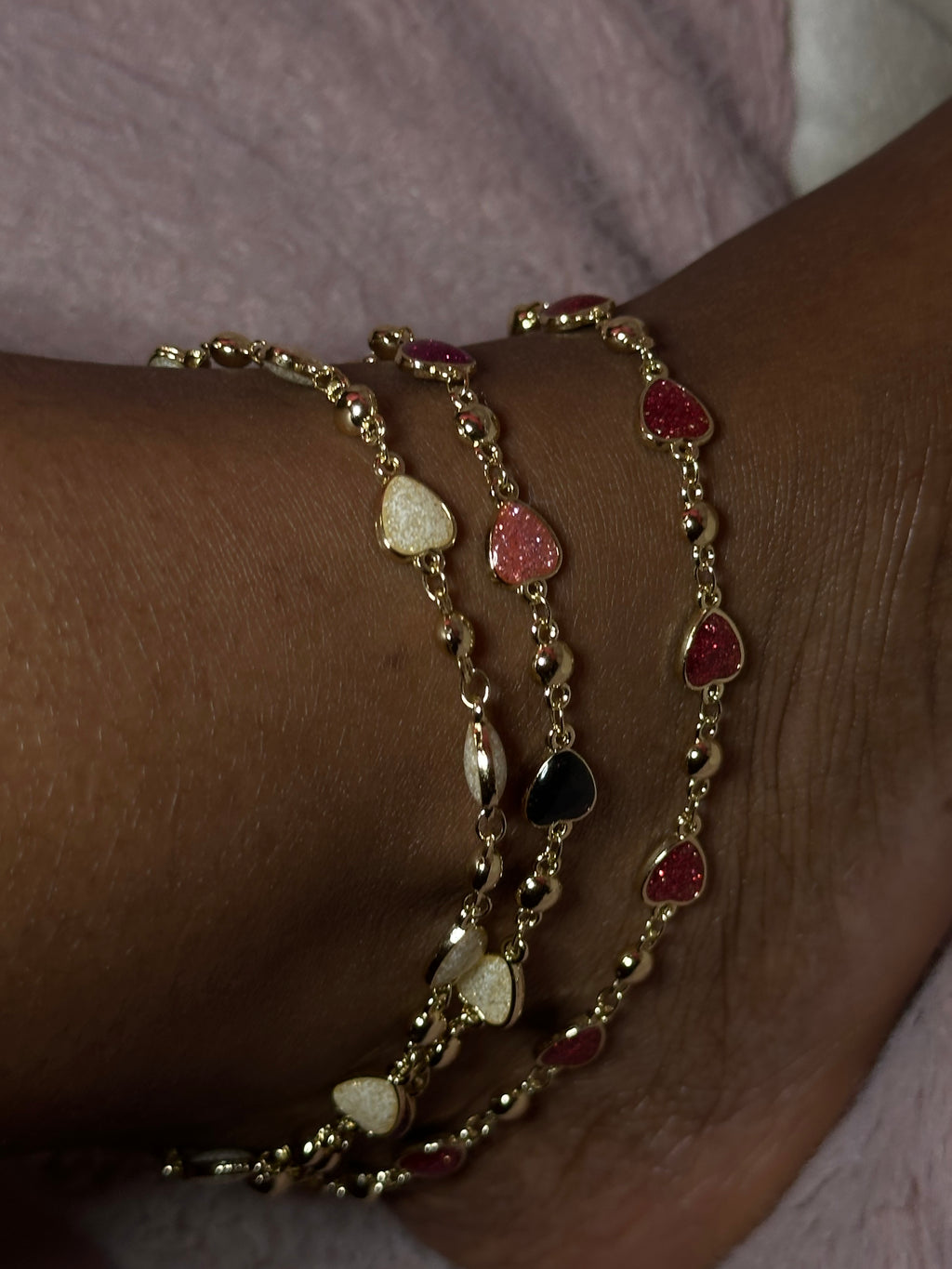 3pc colorful hearts anklet