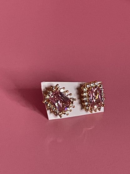 Pink baguette 18k studs