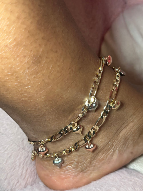 2pc Tri gold anklet