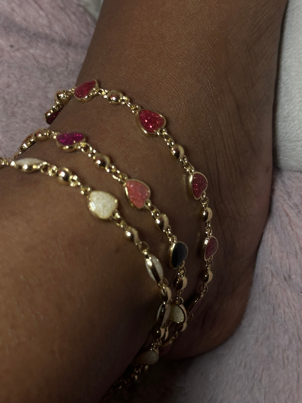 3pc colorful hearts anklet