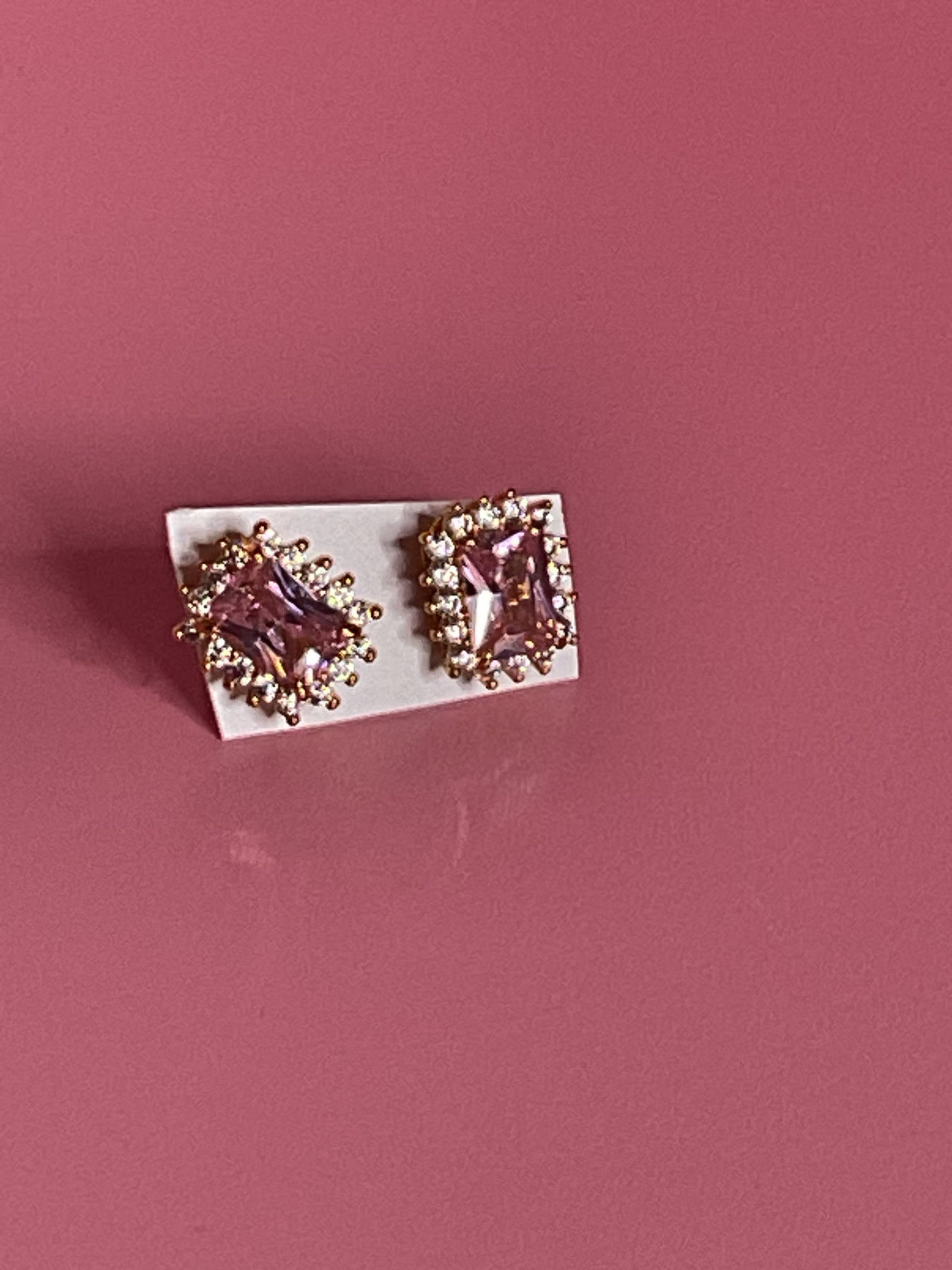 Pink baguette 18k studs