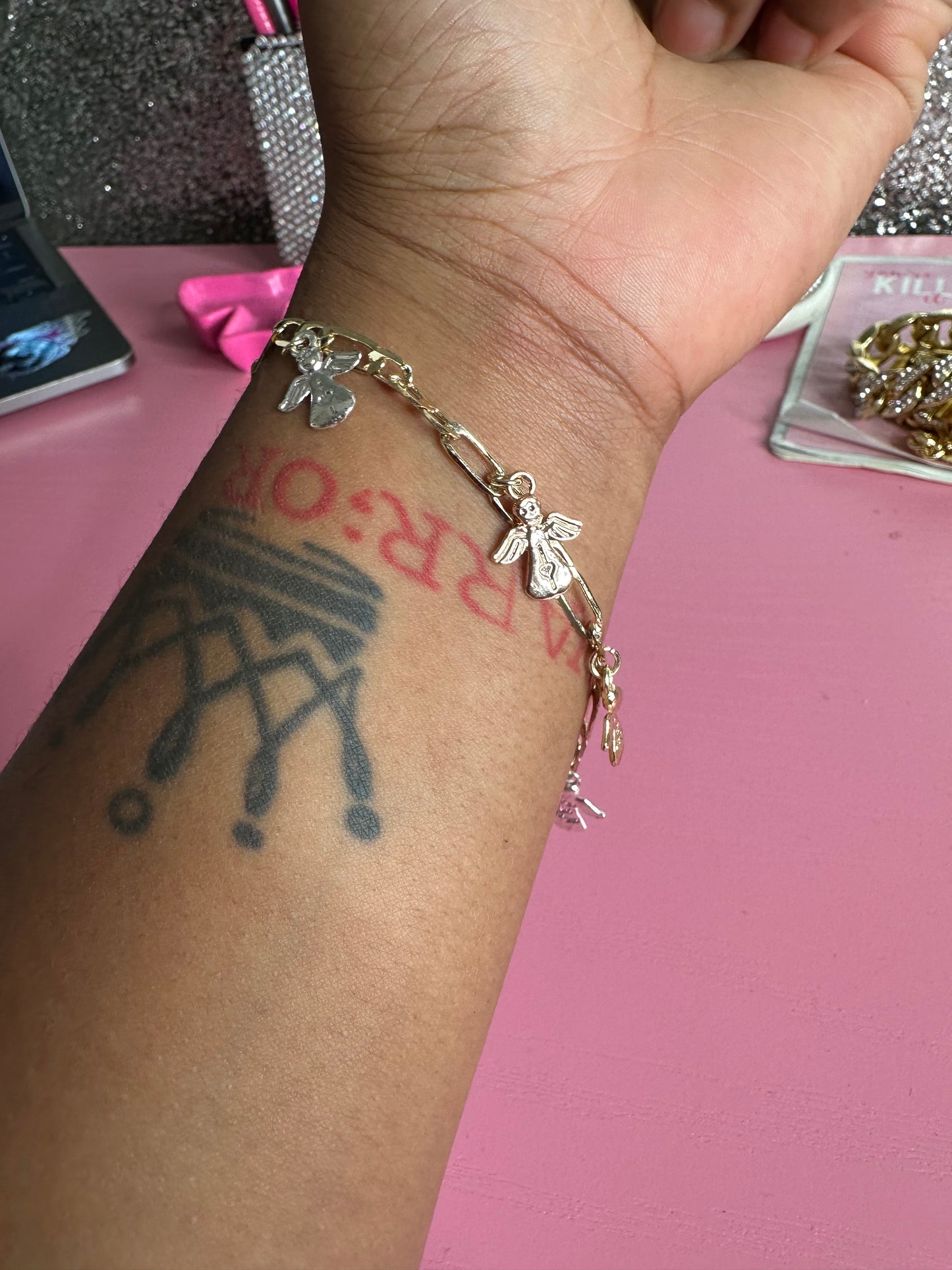 Tri gold angel bracelet