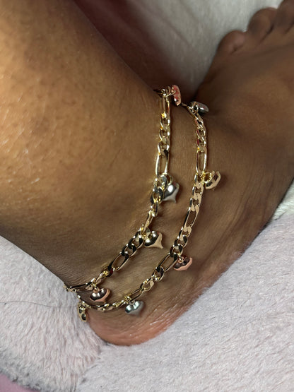 2pc Tri gold anklet