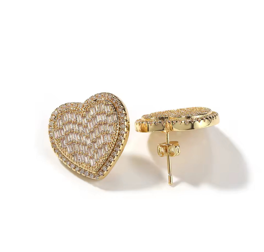 Baguette Heart Studs