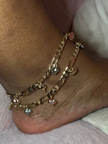 2pc Tri gold anklet