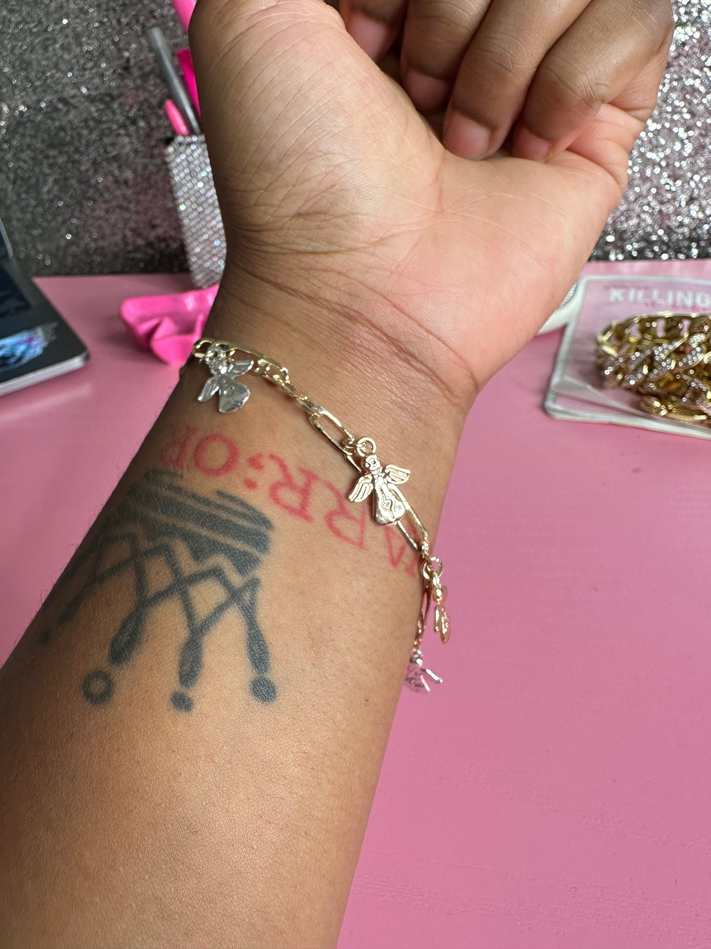 Tri gold angel bracelet