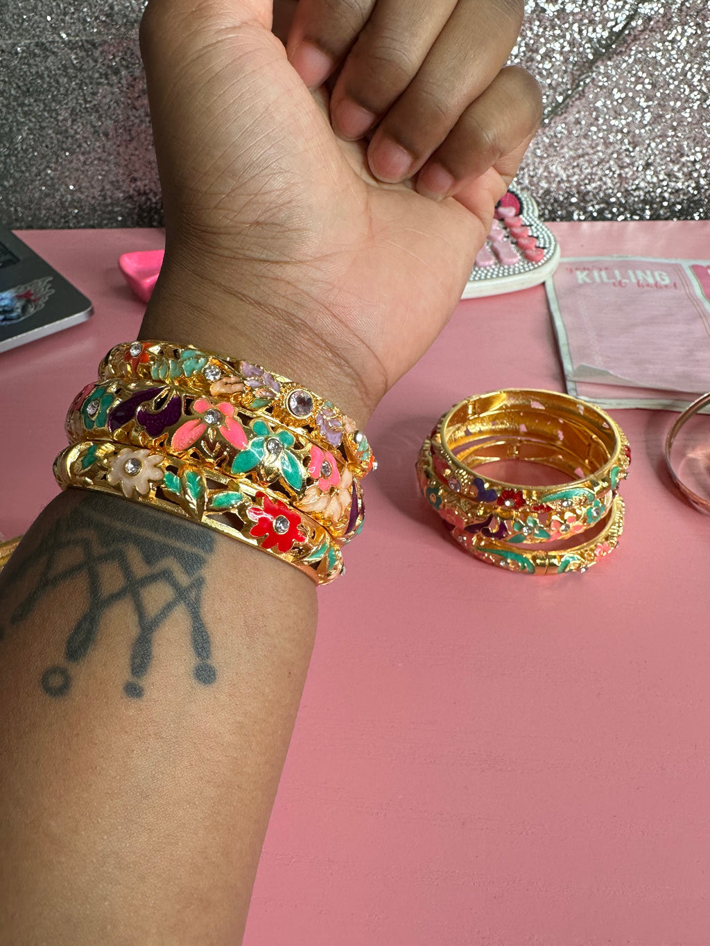 Colorful junk 3pc bangles