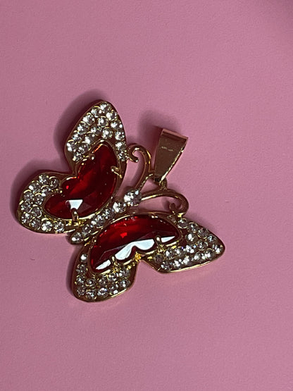 red butterfly bling pendant