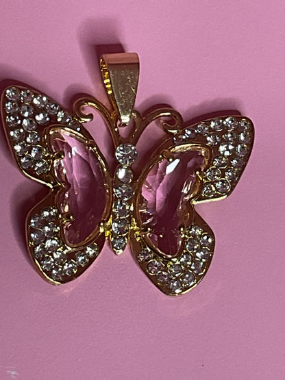 pink bling butterfly pendant