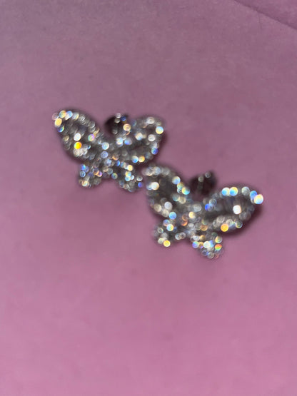 silver icy butterfly studs