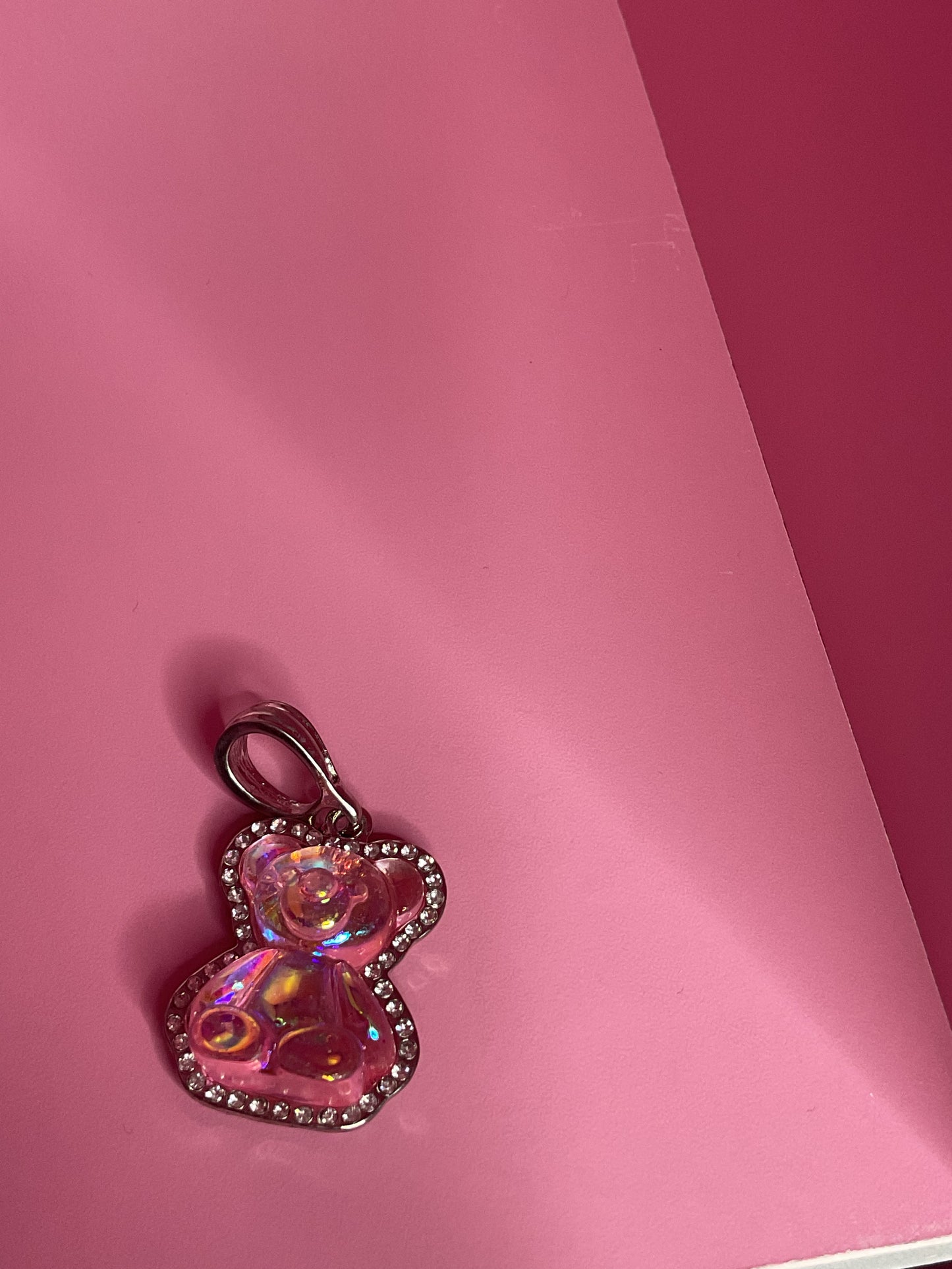 silver pink gummy bear pendant